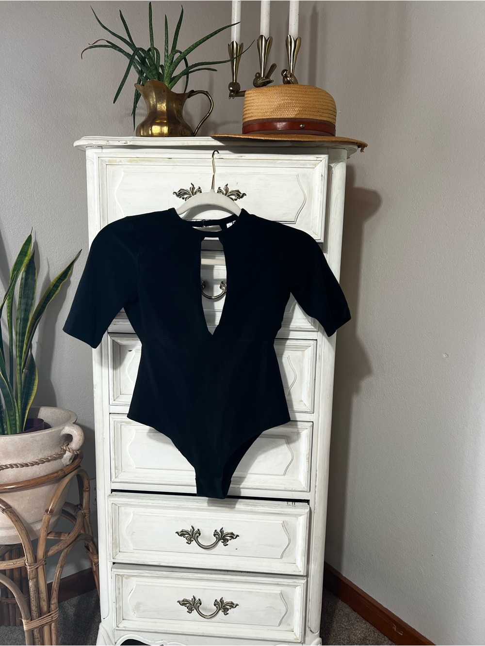 Urban Outfitters Black Keyhole Short Sleeve One-Piece Bodysuit